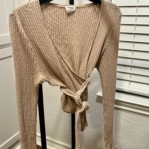 Ribbed Wrap Sweater in Beige